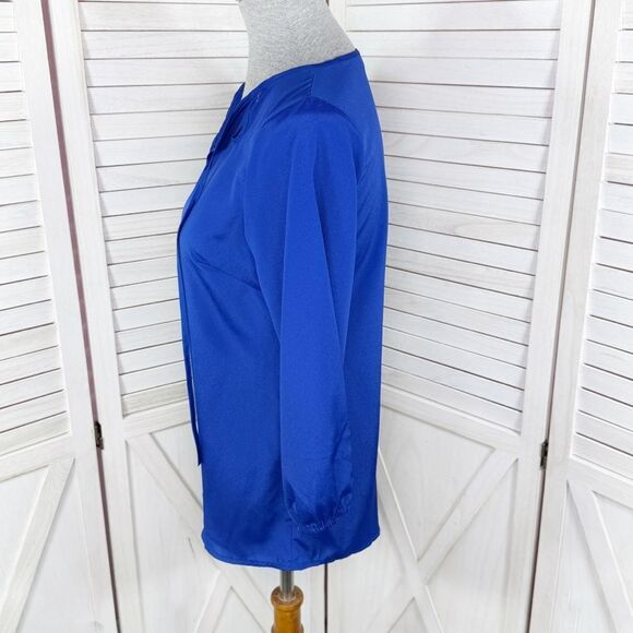 The Limited Cutouts Tie Neck Shimmer Crepe Blouse Blue XS - Picture 2 of 12